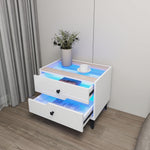White High-Gloss Smart Bedside Table with LED Lighting & Dual Storage Drawers - Modern Wooden End Table for Bedroom Elegance & Functionality