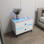 White High-Gloss Smart Bedside Table with LED Lighting & Dual Storage Drawers - Modern Wooden End Table for Bedroom Elegance & Functionality