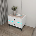 White High-Gloss Smart Bedside Table with LED Lighting & Dual Storage Drawers - Modern Wooden End Table for Bedroom Elegance & Functionality