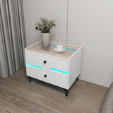 White High-Gloss Smart Bedside Table with LED Lighting & Dual Storage Drawers - Modern Wooden End Table for Bedroom Elegance & Functionality