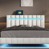 Modern Queen Floating Bed with LED & USB - Elevate Your Bedroom" "Illuminated Queen Platform Bed - Floating Design with USB Ports" "Sleek Queen LED Bed Frame - USB Charging for Modern Living"