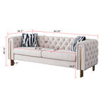 Beige Linen": Highlights the material and color, which are important for matching with decor. "Modern Sofa": Specifies the style, appealing to those looking for modern furniture. "84" Square Arm Couch": Provides exact size and design, important for those with space considerations. "Contemporary Living Spaces": Suggests the product's ideal placement, appealing to those updating their living room.