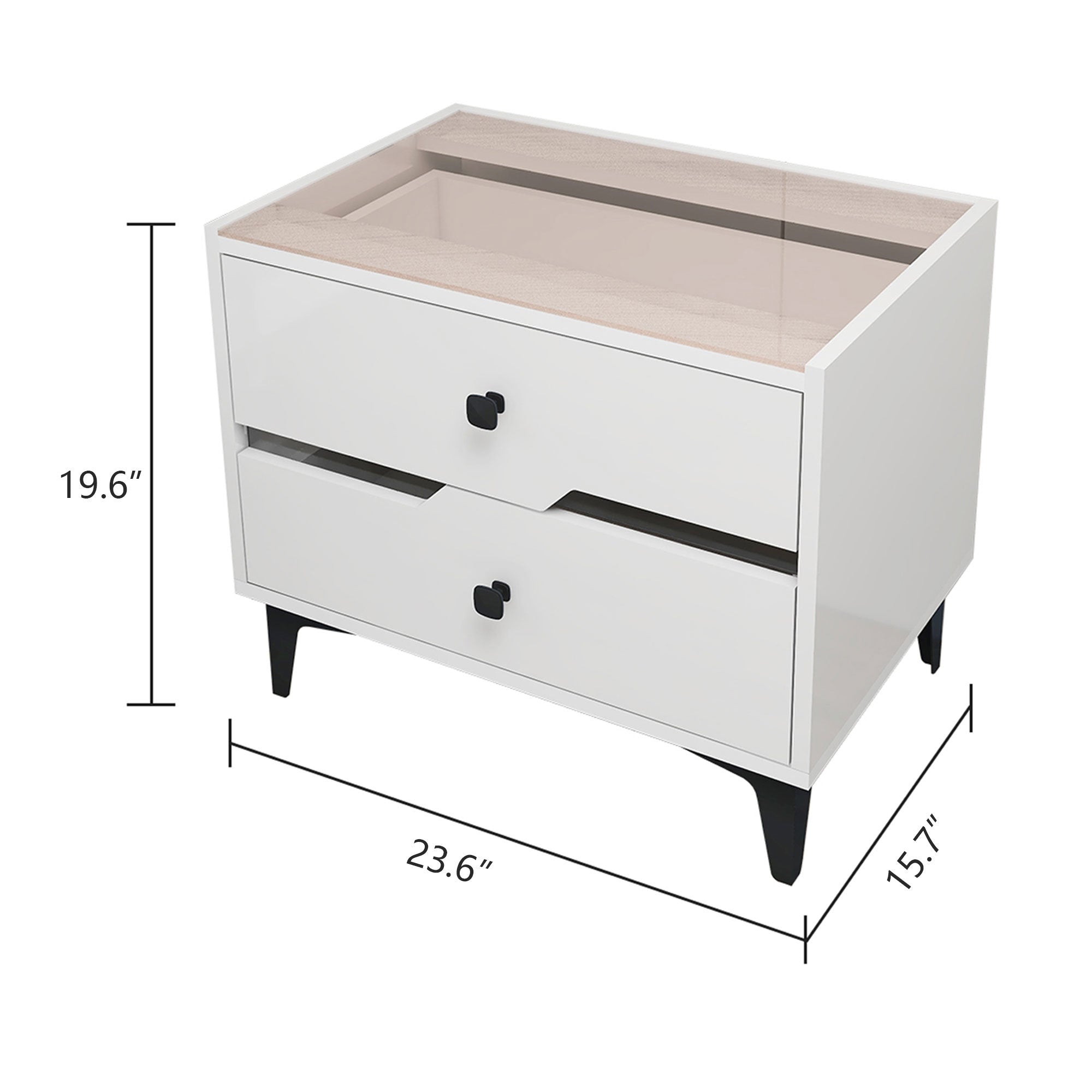 White High-Gloss Smart Bedside Table with LED Lighting & Dual Storage Drawers - Modern Wooden End Table for Bedroom Elegance & Functionality