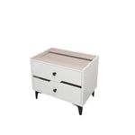 White High-Gloss Smart Bedside Table with LED Lighting & Dual Storage Drawers - Modern Wooden End Table for Bedroom Elegance & Functionality