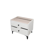 White High-Gloss Smart Bedside Table with LED Lighting & Dual Storage Drawers - Modern Wooden End Table for Bedroom Elegance & Functionality
