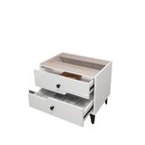 White High-Gloss Smart Bedside Table with LED Lighting & Dual Storage Drawers - Modern Wooden End Table for Bedroom Elegance & Functionality