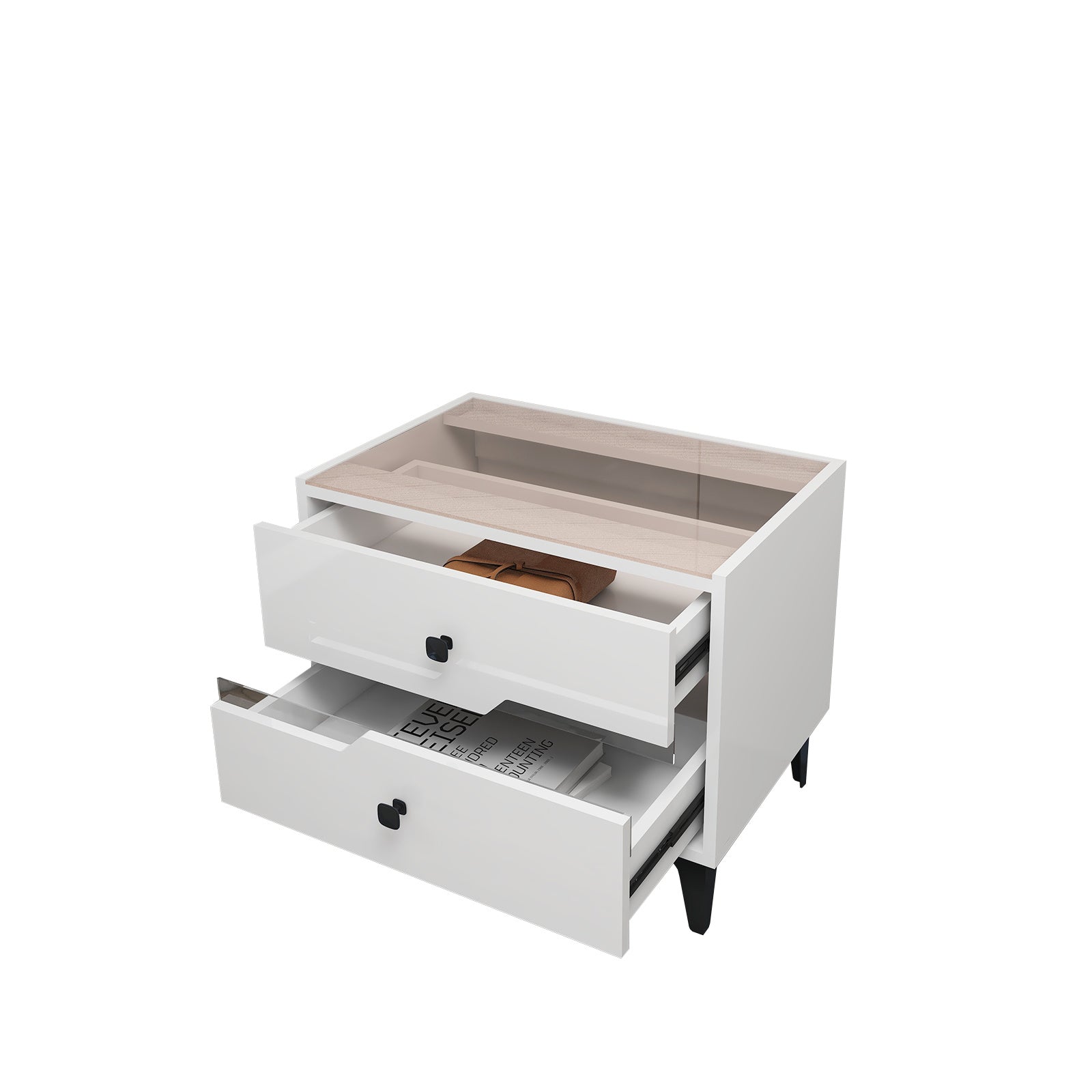White High-Gloss Smart Bedside Table with LED Lighting & Dual Storage Drawers - Modern Wooden End Table for Bedroom Elegance & Functionality