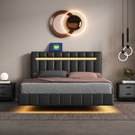 Modern Queen Floating Bed with LED & USB - Elevate Your Bedroom" "Illuminated Queen Platform Bed - Floating Design with USB Ports" "Sleek Queen LED Bed Frame - USB Charging for Modern Living"