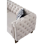 Beige Linen": Highlights the material and color, which are important for matching with decor. "Modern Sofa": Specifies the style, appealing to those looking for modern furniture. "84" Square Arm Couch": Provides exact size and design, important for those with space considerations. "Contemporary Living Spaces": Suggests the product's ideal placement, appealing to those updating their living room.