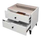 White High-Gloss Smart Bedside Table with LED Lighting & Dual Storage Drawers - Modern Wooden End Table for Bedroom Elegance & Functionality