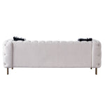Beige Linen": Highlights the material and color, which are important for matching with decor. "Modern Sofa": Specifies the style, appealing to those looking for modern furniture. "84" Square Arm Couch": Provides exact size and design, important for those with space considerations. "Contemporary Living Spaces": Suggests the product's ideal placement, appealing to those updating their living room.