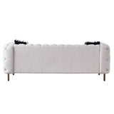 Beige Linen": Highlights the material and color, which are important for matching with decor. "Modern Sofa": Specifies the style, appealing to those looking for modern furniture. "84" Square Arm Couch": Provides exact size and design, important for those with space considerations. "Contemporary Living Spaces": Suggests the product's ideal placement, appealing to those updating their living room.