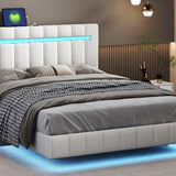 Modern Queen Floating Bed with LED & USB - Elevate Your Bedroom" "Illuminated Queen Platform Bed - Floating Design with USB Ports" "Sleek Queen LED Bed Frame - USB Charging for Modern Living"