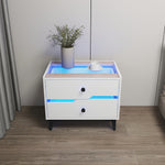 White High-Gloss Smart Bedside Table with LED Lighting & Dual Storage Drawers - Modern Wooden End Table for Bedroom Elegance & Functionality