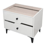 White High-Gloss Smart Bedside Table with LED Lighting & Dual Storage Drawers - Modern Wooden End Table for Bedroom Elegance & Functionality
