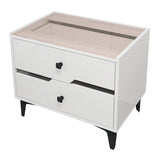 White High-Gloss Smart Bedside Table with LED Lighting & Dual Storage Drawers - Modern Wooden End Table for Bedroom Elegance & Functionality