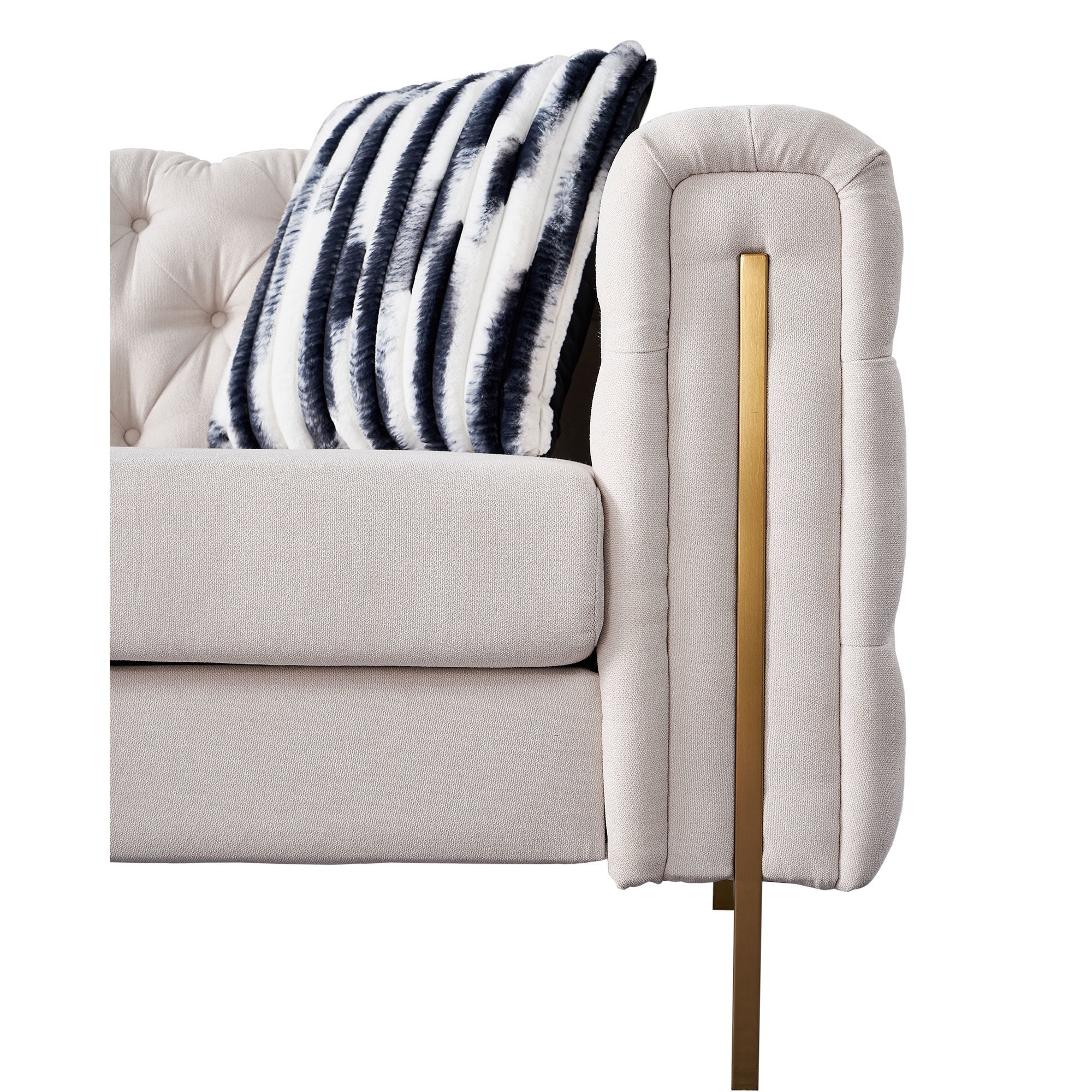 Beige Linen": Highlights the material and color, which are important for matching with decor. "Modern Sofa": Specifies the style, appealing to those looking for modern furniture. "84" Square Arm Couch": Provides exact size and design, important for those with space considerations. "Contemporary Living Spaces": Suggests the product's ideal placement, appealing to those updating their living room.