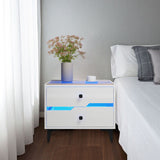 White High-Gloss Smart Bedside Table with LED Lighting & Dual Storage Drawers - Modern Wooden End Table for Bedroom Elegance & Functionality
